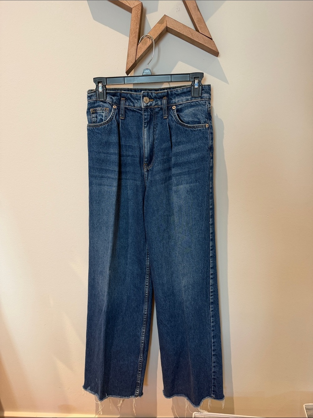 Bershka Dark Blue Wide Leg High-Rise Jeans